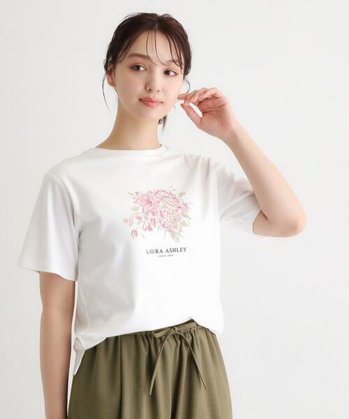 LAURA ASHLEY / ローラ アシュレイ カットソー | 【人気デザイン！汗染み防止／コットン100％】リリス柄 プリントTシャツ（オフホワイト(003)）