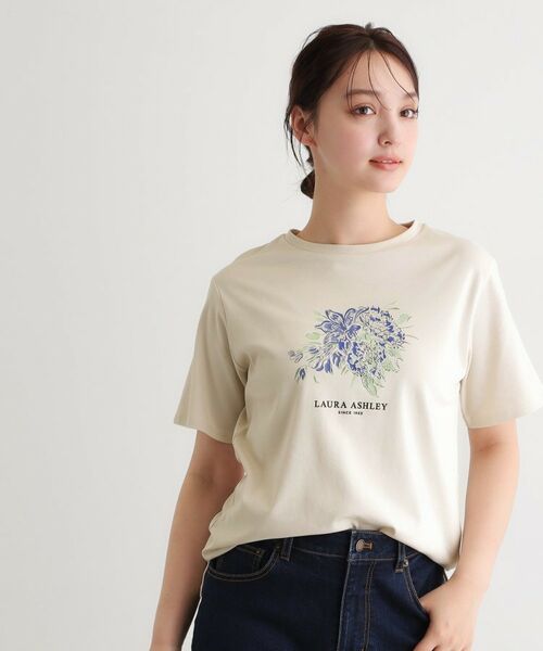 LAURA ASHLEY / ローラ アシュレイ カットソー | 【人気デザイン！汗染み防止／コットン100％】リリス柄 プリントTシャツ（ライトグレー(011)）