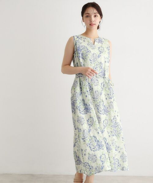 LAURA ASHLEY / ローラ アシュレイ ロング・マキシ丈ワンピース | 【リネン100％／洗える】リリス柄ワンピース（ブルー(192)）
