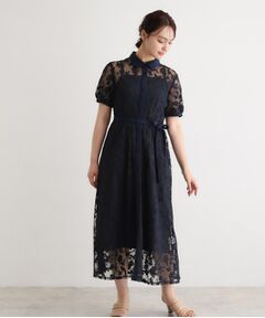 LAURA ASHLEY / ローラ アシュレイ ロング・マキシ丈ワンピース | 【洗える／5分袖／キャミワンピ付き】エルヴェデン柄チュール刺繍ワンピース