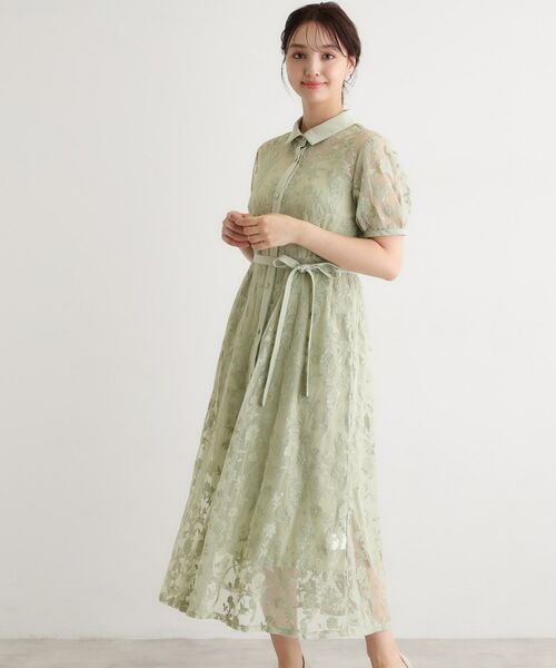 LAURA ASHLEY / ローラ アシュレイ ロング・マキシ丈ワンピース | 【洗える／5分袖／キャミワンピ付き】エルヴェデン柄チュール刺繍ワンピース | 詳細1