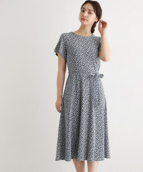 LAURA ASHLEY / ローラ アシュレイ ロング・マキシ丈ワンピース | 【接触冷感／洗える】スウィート アリッサム柄スムースワンピース（ネイビー(194)）
