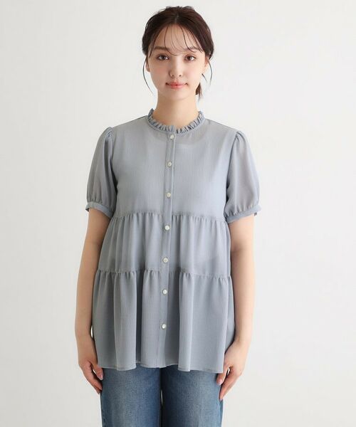 LAURA ASHLEY / ローラ アシュレイ シャツ・ブラウス | 【洗える／シアー素材】ドビーシフォンティアードブラウス | 詳細13