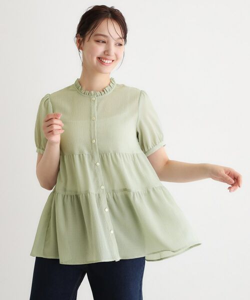 LAURA ASHLEY / ローラ アシュレイ シャツ・ブラウス | 【洗える／シアー素材】ドビーシフォンティアードブラウス（ミントグリーン(021)）