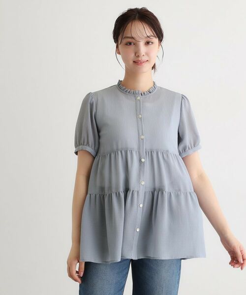 LAURA ASHLEY / ローラ アシュレイ シャツ・ブラウス | 【洗える／シアー素材】ドビーシフォンティアードブラウス（サックスブルー(090)）