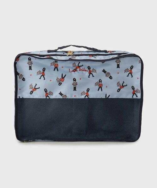 LAURA ASHLEY / ローラ アシュレイ ポーチ | 【撥水加工/２層構造/メッシュポケット付き】トラベルポーチLL　ヴィンテージソルジャー柄（ブルー(192)）