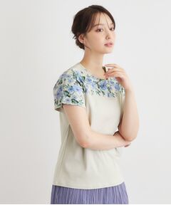 LAURA ASHLEY / ローラ アシュレイ カットソー | 【接触冷感／洗える／コットン100％】ロミリー柄 デコルテプリントTシャツ