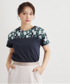 LAURA ASHLEY / ローラ アシュレイ カットソー | 【接触冷感／洗える／コットン100％】ロミリー柄 デコルテプリントTシャツ
