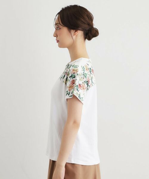 LAURA ASHLEY / ローラ アシュレイ カットソー | 【接触冷感／洗える／コットン100％】ロミリー柄 デコルテプリントTシャツ | 詳細14