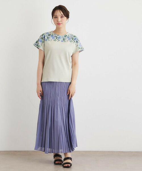 LAURA ASHLEY / ローラ アシュレイ カットソー | 【接触冷感／洗える／コットン100％】ロミリー柄 デコルテプリントTシャツ | 詳細5