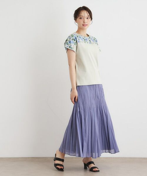 LAURA ASHLEY / ローラ アシュレイ カットソー | 【接触冷感／洗える／コットン100％】ロミリー柄 デコルテプリントTシャツ | 詳細6