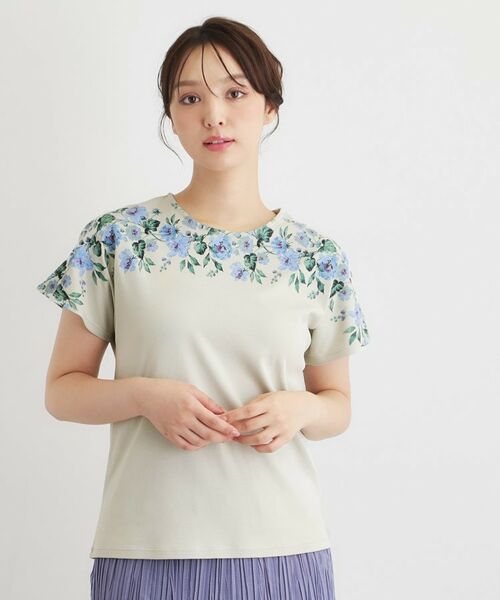LAURA ASHLEY / ローラ アシュレイ カットソー | 【接触冷感／洗える／コットン100％】ロミリー柄 デコルテプリントTシャツ | 詳細7