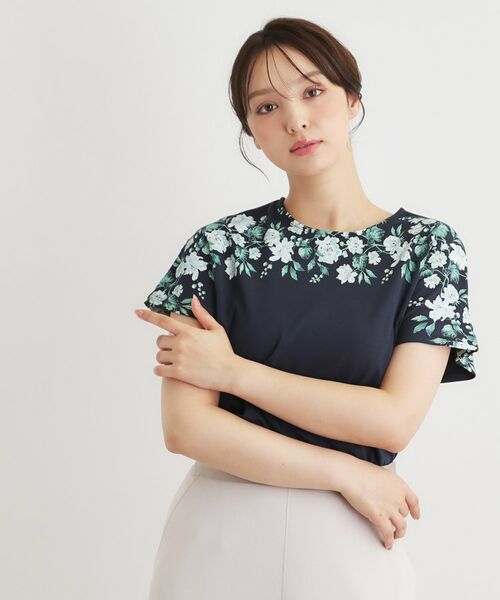 LAURA ASHLEY / ローラ アシュレイ カットソー | 【接触冷感／洗える／コットン100％】ロミリー柄 デコルテプリントTシャツ | 詳細9