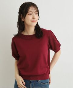 LAURA ASHLEY / ローラ アシュレイ ニット・セーター | 【洗える／調温機能糸使用】かぎ針編み風ラウンドカラープルオーバーニット