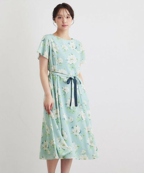LAURA ASHLEY / ローラ アシュレイ ミニ丈・ひざ丈ワンピース | 【2WAYウエストリボン／洗える／総裏付き】ウィズリー柄ワンピース（ブルー(191)）
