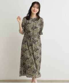 LAURA ASHLEY / ローラ アシュレイ ミニ丈・ひざ丈ワンピース | 【洗える／ウエストドロスト・袖口ゴム仕様】トワル ディライト柄シフォンワンピース