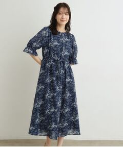 LAURA ASHLEY / ローラ アシュレイ ミニ丈・ひざ丈ワンピース | 【洗える／ウエストドロスト・袖口ゴム仕様】トワル ディライト柄シフォンワンピース