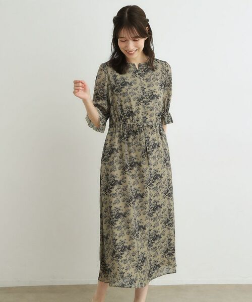 LAURA ASHLEY / ローラ アシュレイ ミニ丈・ひざ丈ワンピース | 【洗える／ウエストドロスト・袖口ゴム仕様】トワル ディライト柄シフォンワンピース | 詳細1