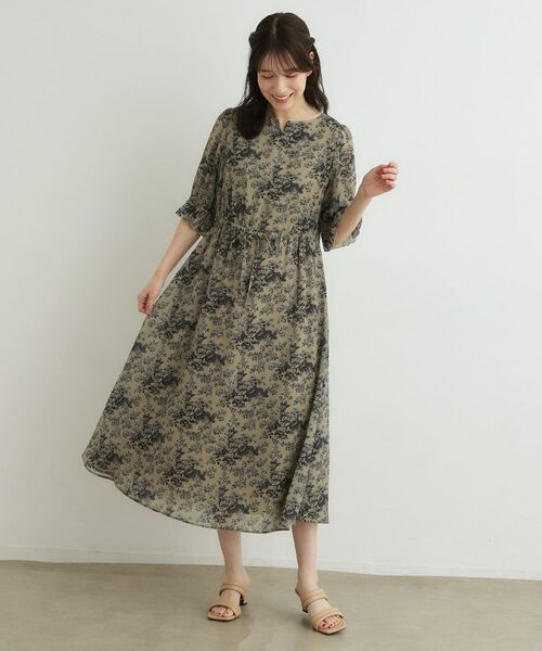 LAURA ASHLEY / ローラ アシュレイ ミニ丈・ひざ丈ワンピース | 【洗える／ウエストドロスト・袖口ゴム仕様】トワル ディライト柄シフォンワンピース | 詳細2
