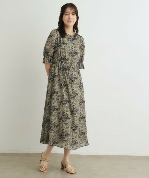 LAURA ASHLEY / ローラ アシュレイ ミニ丈・ひざ丈ワンピース | 【洗える／ウエストドロスト・袖口ゴム仕様】トワル ディライト柄シフォンワンピース | 詳細3
