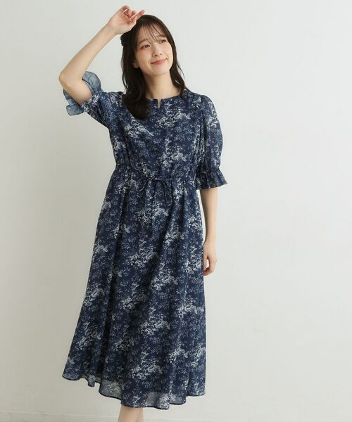 LAURA ASHLEY / ローラ アシュレイ ミニ丈・ひざ丈ワンピース | 【洗える／ウエストドロスト・袖口ゴム仕様】トワル ディライト柄シフォンワンピース | 詳細5
