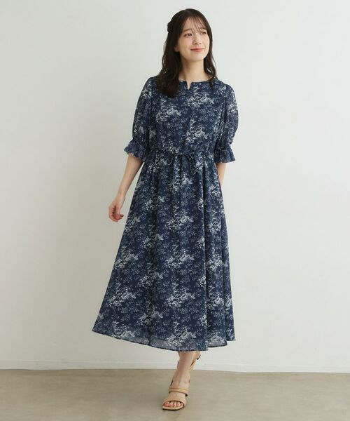 LAURA ASHLEY / ローラ アシュレイ ミニ丈・ひざ丈ワンピース | 【洗える／ウエストドロスト・袖口ゴム仕様】トワル ディライト柄シフォンワンピース | 詳細6