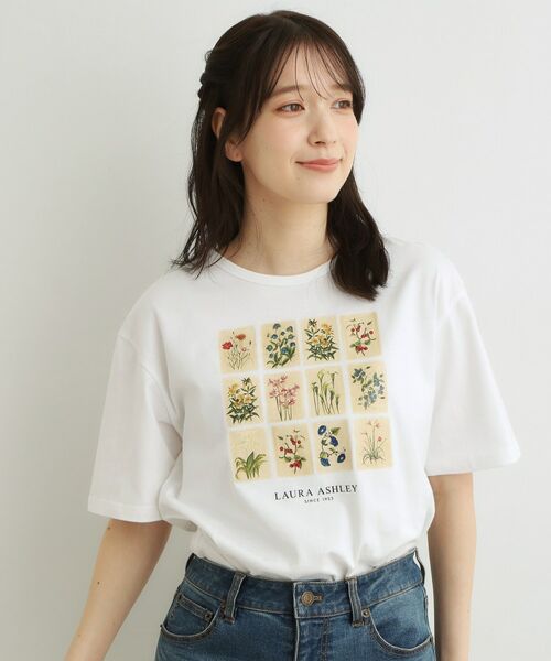 LAURA ASHLEY / ローラ アシュレイ カットソー | 【接触冷感／UVカット／吸水速乾性／抗菌防臭】パーショア ポストカーズ柄Tシャツ | 詳細1