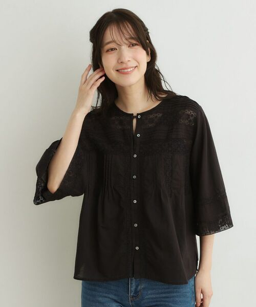 LAURA ASHLEY / ローラ アシュレイ シャツ・ブラウス | 【洗える／コットン100％】リバーレース テントスリーブブラウス（ブラック(019)）