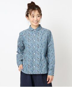 LAURA ASHLEY / ローラ アシュレイ シャツ・ブラウス | 【コットン100％／日本製／ワンマイルウエア】ロサ サンクタ柄 ダンガリーブラウス