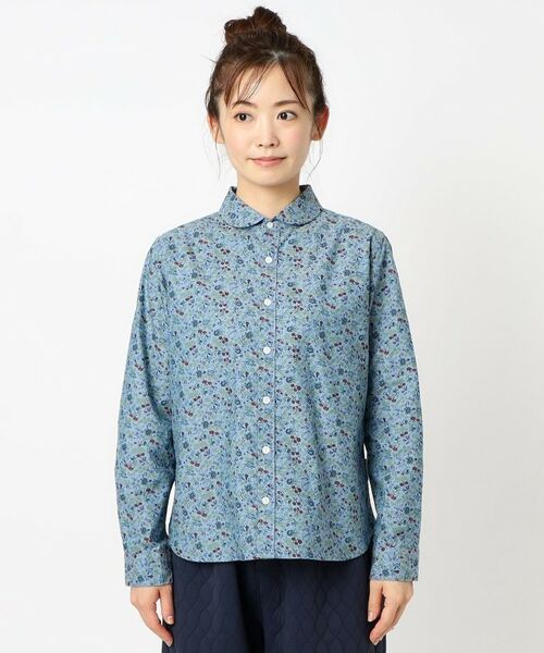 LAURA ASHLEY / ローラ アシュレイ シャツ・ブラウス | 【コットン100％／日本製／ワンマイルウエア】ロサ サンクタ柄 ダンガリーブラウス | 詳細1