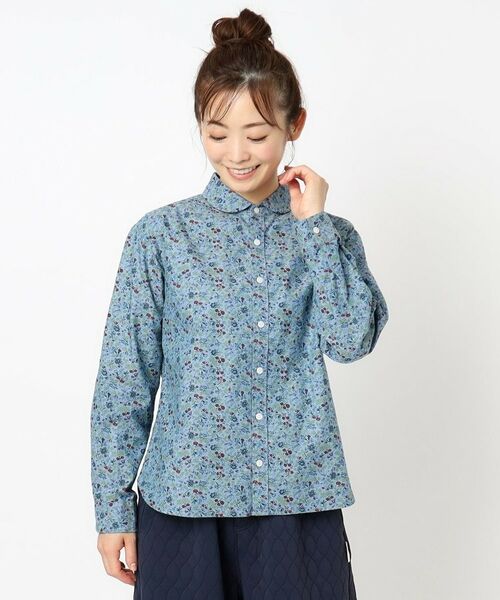 LAURA ASHLEY / ローラ アシュレイ シャツ・ブラウス | 【コットン100％／日本製／ワンマイルウエア】ロサ サンクタ柄 ダンガリーブラウス | 詳細8