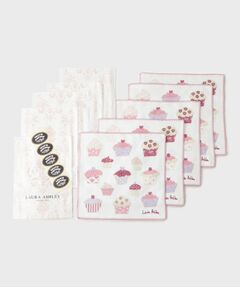 LAURA ASHLEY / ローラ アシュレイ ハンカチ | 【WEB限定／お配りギフトにおすすめ！／ラッピング資材付き】カップ ケーキ柄 タオルハンカチ 5枚セット白