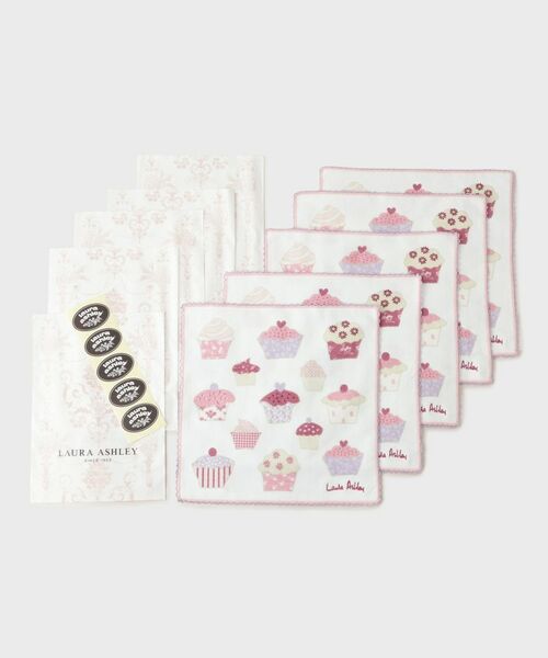 LAURA ASHLEY / ローラ アシュレイ ハンカチ | 【WEB限定/お配りギフトにおすすめ!/ラッピング資材付き】カップ ケーキ柄 タオルハンカチ 5枚セット白(アイボリー(104))