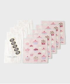 LAURA ASHLEY / ローラ アシュレイ ハンカチ | 【WEB限定／お配りギフトにおすすめ！／ラッピング資材付き】カップ ケーキ柄 タオルハンカチ 5枚セットピンク