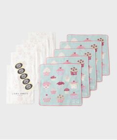 LAURA ASHLEY / ローラ アシュレイ ハンカチ | 【WEB限定／お配りギフトにおすすめ！／ラッピング資材付き】カップ ケーキ柄 タオルハンカチ 5枚セット緑