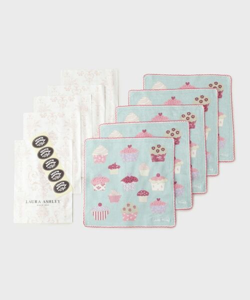 LAURA ASHLEY / ローラ アシュレイ ハンカチ | 【WEB限定/お配りギフトにおすすめ!/ラッピング資材付き】カップ ケーキ柄 タオルハンカチ 5枚セット緑(グリーン(122))