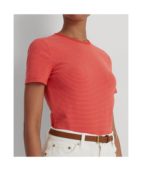 ブランド (取寄) ローレン ラルフローレン ストライプド ストレッチ コットン トップ LAUREN Ralph Lauren Striped  Stretch Cotton Top Polo Black/Lipstick Red：ジェットラグ店 ックライン - shineray.com.br