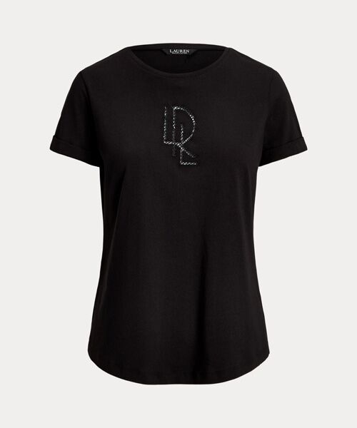 LAUREN RALPH LAUREN / ローレン ラルフ ローレン Tシャツ | ビーデッドロゴ コットンブレンドジャージー Tシャツ | 詳細1