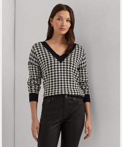 ハウンドトゥース ジャカード Vネック セーター