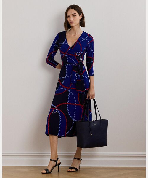 LAUREN RALPH LAUREN/ローレン ラルフ ローレン ローププリント サープリス ストレッチ ジャージー ドレス 400ブルー 6 LAUREN RALPH LAUREN/ローレン ラルフ ローレン ローププリント サープリス ストレッチ ジャージー ドレス 400ブルー 6