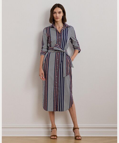 LAUREN RALPH LAUREN/ローレン ラルフ ローレン ストライプド コットン ブロードクロス シャツドレス 999マルチカラー 00 LAUREN RALPH LAUREN/ローレン ラルフ ローレン ストライプド コットン ブロードクロス シャツドレス 999マルチカラー 00
