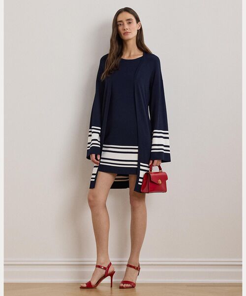 LAUREN RALPH LAUREN/ローレン ラルフ ローレン ツートーン キャップスリーブ シフト セーター ドレス 410ネイビー S LAUREN RALPH LAUREN/ローレン ラルフ ローレン ツートーン キャップスリーブ シフト セーター ドレス 410ネイビー S