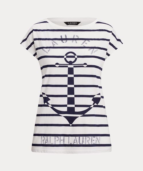 DOUBLE RL RALPH LAUREN ストライプド ロゴ ジャージー Tシャツ ストライプド ロゴ コットン ジャージー Tシャツ | ラルフ