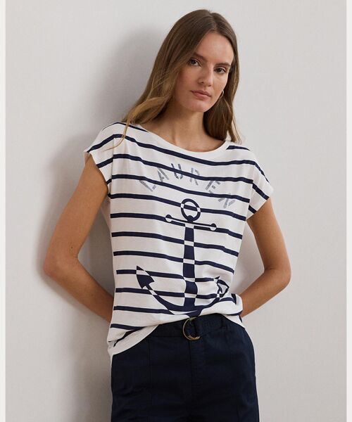 LAUREN RALPH LAUREN/ローレン ラルフ ローレン ストライプド アンカーグラフィック ジャージー Tシャツ 100ホワイト XS LAUREN RALPH LAUREN/ローレン ラルフ ローレン ストライプド アンカーグラフィック ジャージー Tシャツ 100ホワイト XS