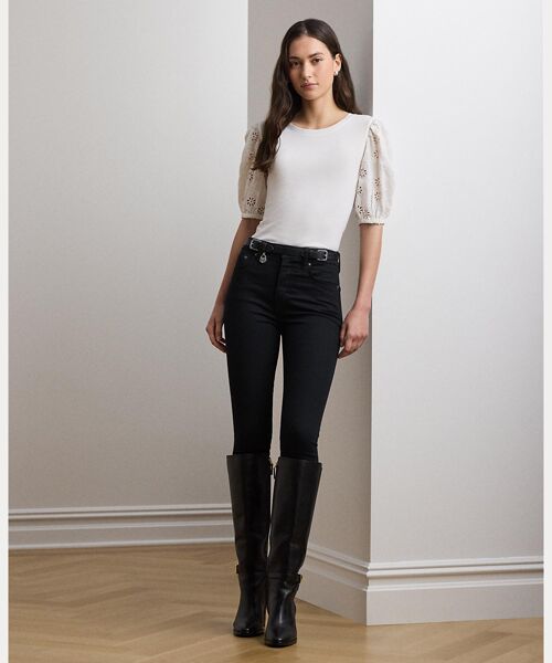 LAUREN RALPH LAUREN ☆ アイレット ノースリーブ シフトドレス セール】 アイレット ジャージー パフスリーブ Tシャツ （T