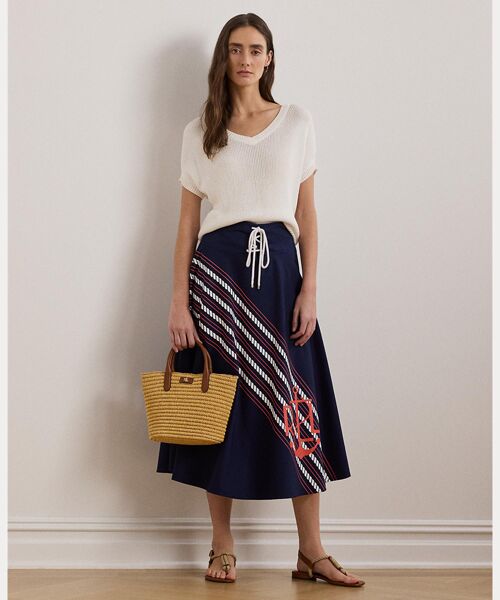 LAUREN RALPH LAUREN/ローレン ラルフ ローレン ローププリント ツイル レースアップ ミディ スカート 410ネイビー 00 LAUREN RALPH LAUREN/ローレン ラルフ ローレン ローププリント ツイル レースアップ ミディ スカート 410ネイビー 00