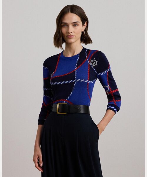 LAUREN RALPH LAUREN/ローレン ラルフ ローレン ローププリント コットンブレンド セーター 400ブルー M LAUREN RALPH LAUREN/ローレン ラルフ ローレン ローププリント コットンブレンド セーター 400ブルー M