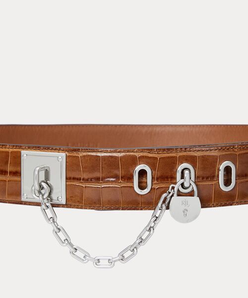 LAUREN RALPH LAUREN/クロコエンボスドチェーンパドロックベルト セール】 クロコエンボスド チェーン パドロック ワイド ベルト