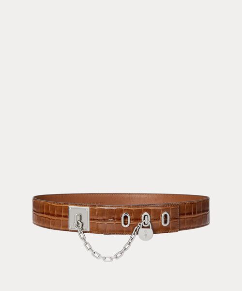 LAUREN RALPH LAUREN/ローレン ラルフ ローレン クロコエンボスド チェーン パドロック ワイド ベルト 200ブラウン XS LAUREN RALPH LAUREN/ローレン ラルフ ローレン クロコエンボスド チェーン パドロック ワイド ベルト 200ブラウン XS