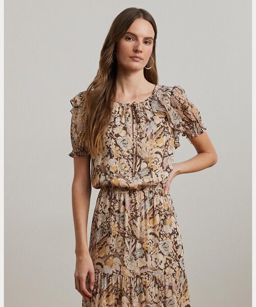【Karen Millen】フローラルジョーゼット プリーツドレス 送料込 ジョーゼット×コードレースロングドレス(M ブラック): AIMER